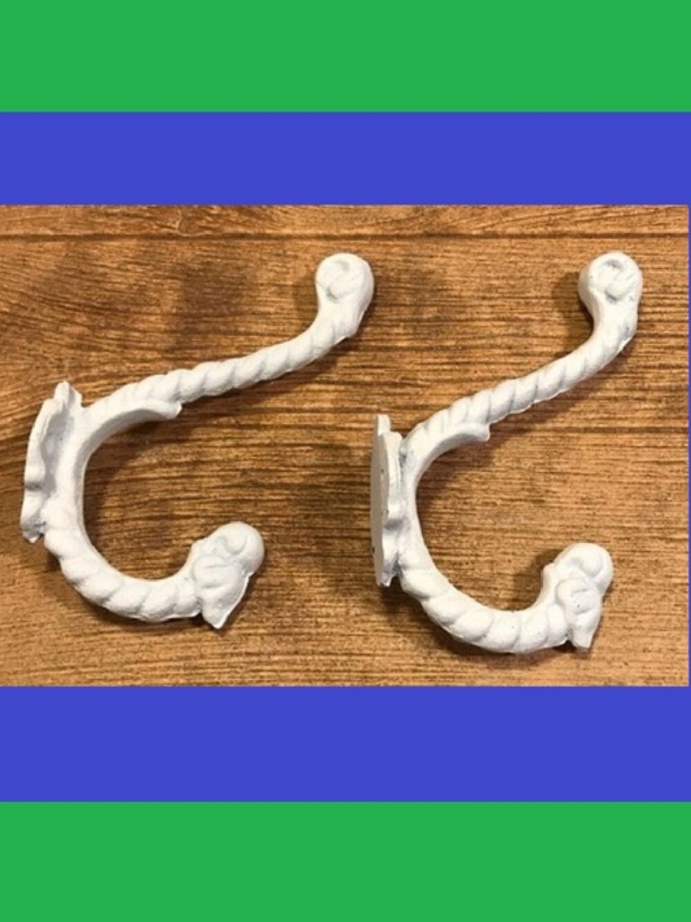 2 White Cast Iron Rope Wall Hook 7" long Protrudes 4 3/4" & 3 1/2" Two (2) 01209